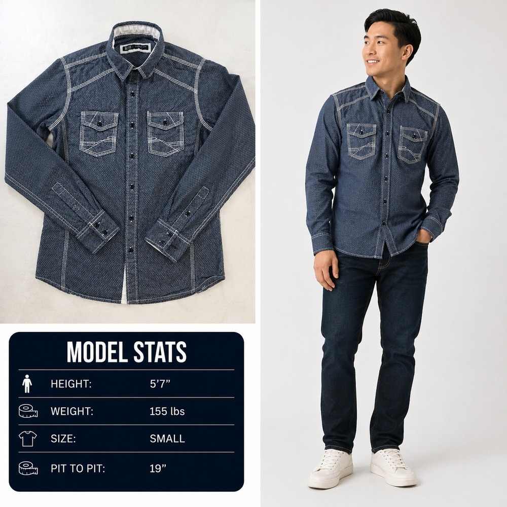 BKE Mens Standard Fit Button Down‎ Shirt Small Navy Blue Grid B2803 Long Sleeve